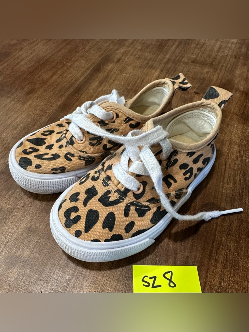 Kids Leopard Print Canvas Sneakers - Tan/Black